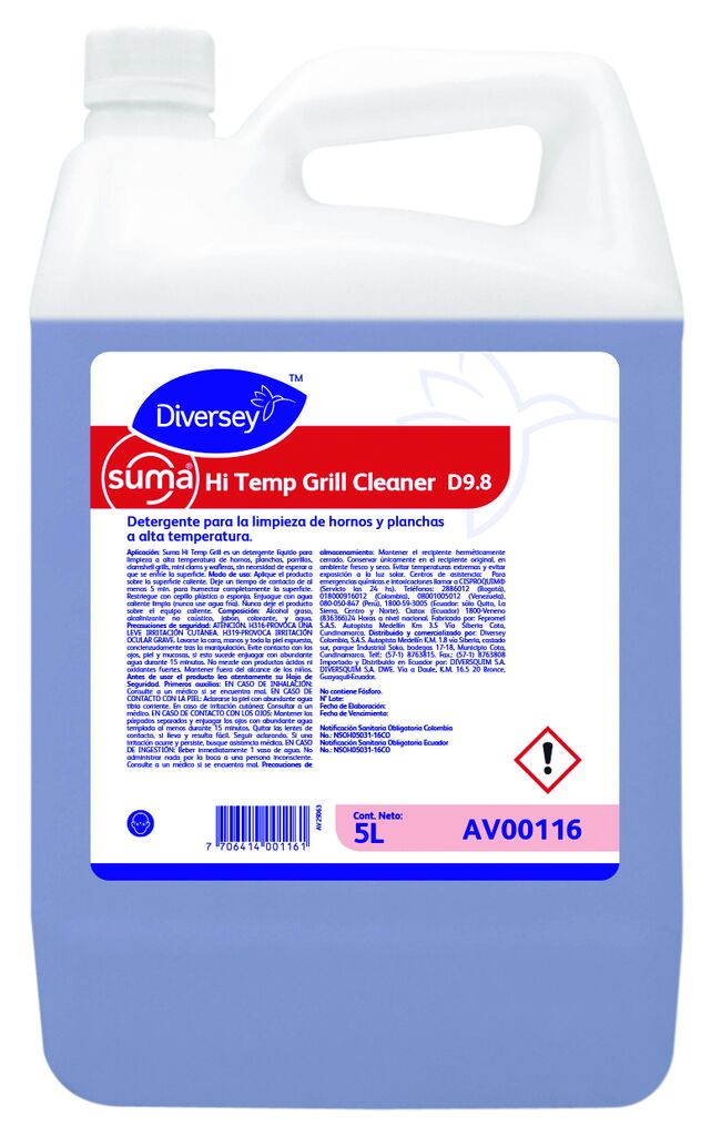 SUMA HI TEMP GRILL CLEANER D9.8 2x5L - Detergente para la limpieza de hornos y planchas a alta temperatura